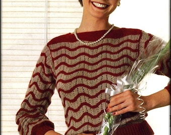 No.1218 Ripple Garter Stitch Lace Sweater - Women's Knitting Pattern PDF - Teenage Girl's Pullover Sweater - Vintage 1970's Retro