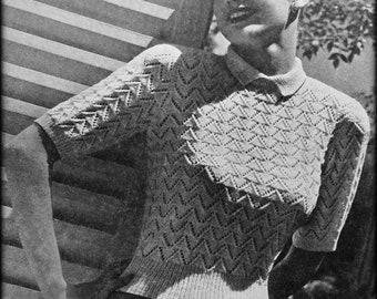 No.1114 Pauline Jumper - Women's Knitting Pattern PDF - 1940's Vintage Collared Lace Pullover Sweater - Antique Retro - Digital Download