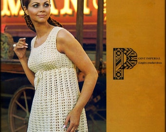 Nr.1230 Häkelkleid Muster PDF Vintage - Damen Empire Kleid - 70's Retro Häkelanleitung - Instant Download
