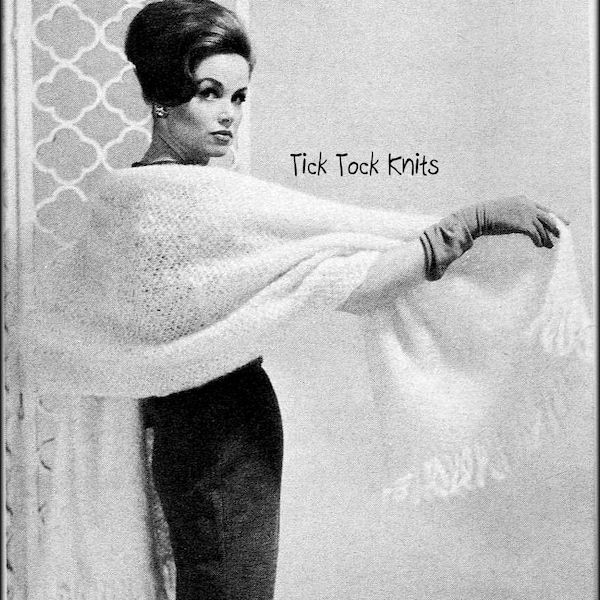 No.982 Mohair Stole Knitting Pattern PDF For Women - Vintage 1960's Shawl Scarf Wrap - Retro Knitting Pattern - Instant Download