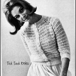 No.974 Women's Open Lace Cardigan Sweater Knitting Pattern PDF - Mohair Bolero Jacket - Vintage 1960's Retro Digital Download