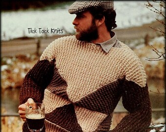 No.850 Men's Triangle Patchwork Sweater Crochet Pattern PDF Vintage - Teenage Boy's Pullover - 1970's Retro