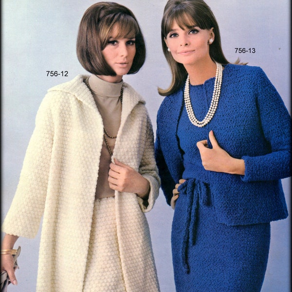 No.1188 Long Coat and Skirt Set & Dress and Jacket Set Crochet Pattern PDF For Women - Tailored Jacket - 1960's Vintage Retro Boho Crochet