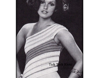 No.530 PDF vintage Crochet Pattern Women / Teens - Diagonal One-Shoulder Summer Top - 1970's Retro Boho Crochet Pattern