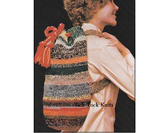 Nr. 527 Virkad ryggsäck med dragsko, virkmönster Vintage PDF - Toteväska, gymväska, handväska, shoppingväskor - Retro virkmönster från 1970-talet