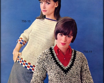 1970/'s Vintage Retro Teenage Girl Women/'s Cotton Pullover No.1071 A Single Rose Filet Crochet Sweater Pattern PDF Instant Download