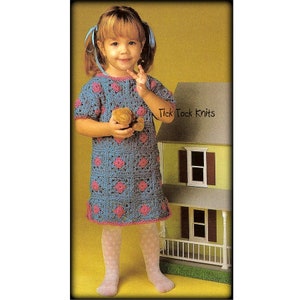 No.719 Girl&#39;s Crochet Dress Pattern PDF - Granny Square T-shirt Dress - Vintage Baby Toddler Child Kids Size 3, 4, 5, 6, 7, 8 Years