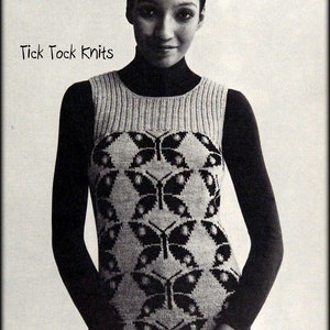 No.1141 Butterfly Vest Knitting Pattern PDF For Women & Teenage Girls - Intarsia Colorwork Sweater Vest - Retro Boho 1970's Vintage