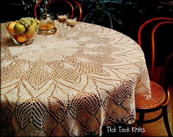 No.1003 Apple Blossom Lace Tablecloth Knitting Pattern PDF - 1970's Vintage Round Lace Table Cloth Kitchen Setting