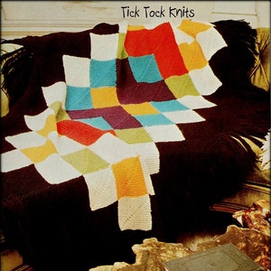 No.1024 Mitered Fiesta Afghan Knitting Pattern PDF - 1970&#39;s Vintage Bed Bedroom Knit Blanket Cover Adult Child Children Kids Boys Girls