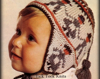 No.351 Baby Hat Knitting Pattern PDF Vintage - Peruvian Dancing Farmers Fair Isle Earflap Hat - Size 9 to 15 months - 1960's Retro Knitting