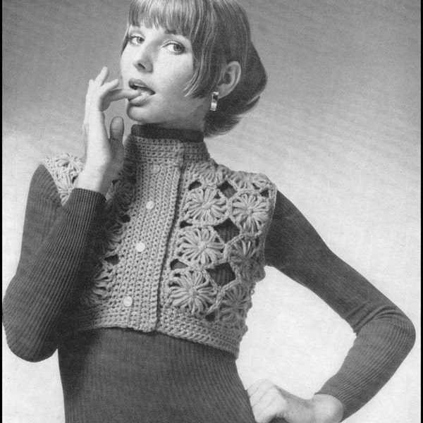 No.220 PDF Vintage Crochet Pattern Women's Crazy Daisy Bolero / Short Vest - Retro Crochet Pattern - Instant Download