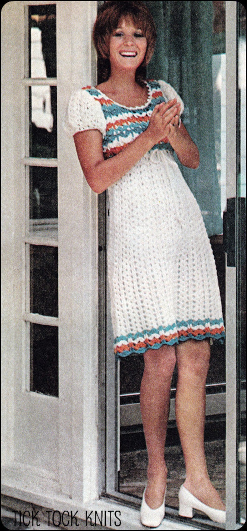 No.120 PDF Vintage Häkelmuster Damen Empire Taillen Puffärmel Kleid 1970er Retro Häkelmuster Direkter Download Bild 2