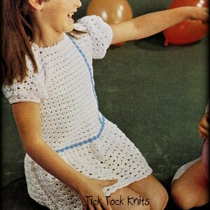 No.762 Girl&#39;s Crochet Dress Pattern PDF 1970&#39;s Vintage - Color Accent Dress - Birthday Baby Child Children Kids Size 2, 3, 4, 5, 6, 7 Years