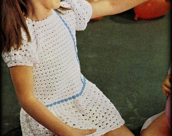 No.762 Girl's Crochet Dress Pattern PDF 1970's Vintage - Color Accent Dress - Birthday Baby Child Children Kids Size 2, 3, 4, 5, 6, 7 Years