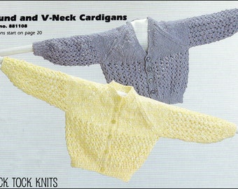 No.77 PDF Vintage Knitting Pattern Baby's/Child's Round & V-Neck Cardigans - Newborn, 6 mos, 1 year, 18 mos, 2 years - Instant Download