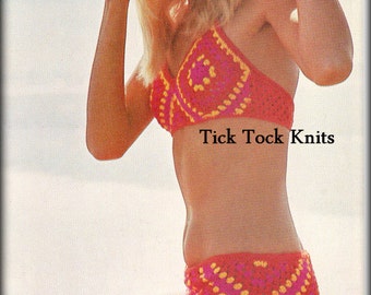 No.437 Tilted Granny Square Bikini Women's Vintage Crochet Pattern PDF - Bathing Suit Beach - 1970's Retro Boho Crochet Pattern
