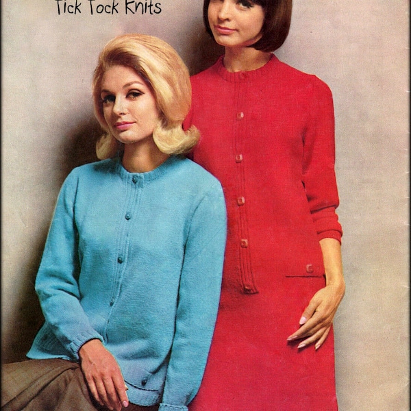 No.1277 Cardigan & Cardigan Sweater Dress Knitting Pattern PDF For Women - Vintage 1960's Retro Knitting Pattern - Instant Download