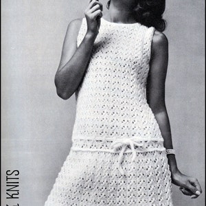 No.87 Vintage Knitting Pattern PDF For Women - Lacy Flared Drop Waist Dress 1960's - Bust Sizes 32.5", 34", 36", 38" - Instant Download