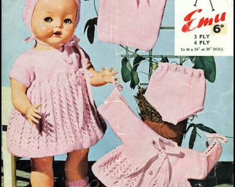 No.10 PDF Vintage Knitting Pattern For 16" & 20" Dolls - Dress, Jacket, Vest, Bootees, Knickers, Bonnet - Retro Knitting - Instant Download