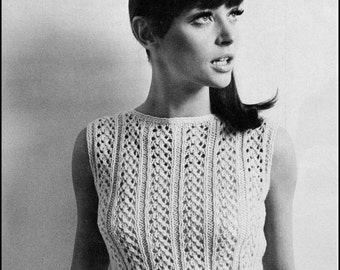 No.204 Vertical Lace Panel Sleeveless Dress - 1960's Vintage Knitting Pattern PDF For Women - Bust Sizes 37", 39", 40.5", 42.5"