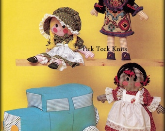 No.499 Sewing Pattern PDF 1970's Vintage Gingham Girl Dolls & Car - Girl Child Toddler Baby Stuffed Toy Softie - Retro Sewing Pattern