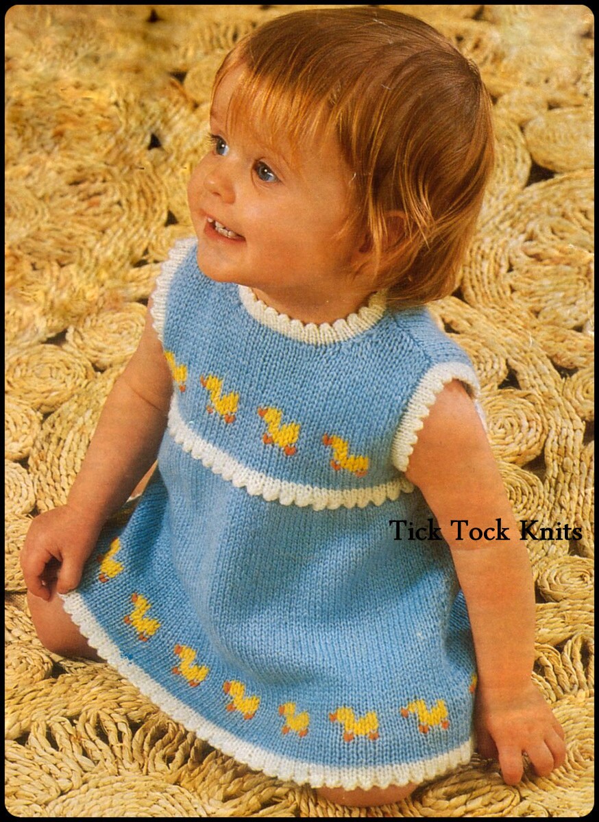 No.307 Vintage Knitting Pattern PDF Baby / Toddler Rubber Duckie Dress