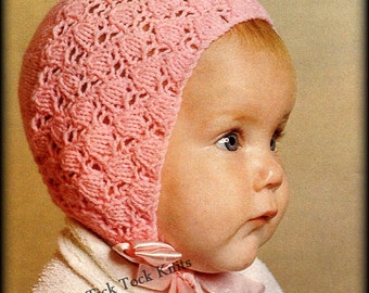 Patrón de tejido para gorro de bebé n.° 349 (PDF) - Gorro vintage de encaje de tulipán - Talla desde recién nacido hasta 6 meses - Patrón retro de tejido para bebé de los años 60