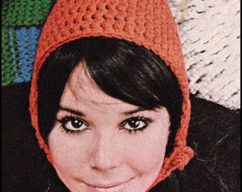 No.225 Women's Chin Strap Helmet Crochet Pattern PDF - Vintage Retro 1960's Crocheted Hat - Teenage Girls - Instant Download