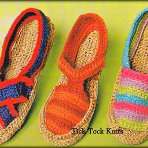 No.511 PDF Crochet Pattern - Crochet Espadrille Shoes For Women & Teenage Girls - Sandals Beach Shoes 1970&#39;s Vintage Retro Crochet Pattern