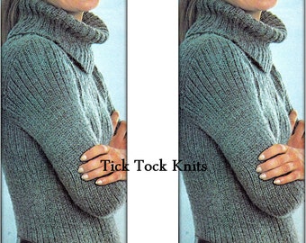 No.473 PDF Knitting Pattern Women's Long Ribbed Turtleneck Sweater Pullover Tunic - Vintage 1970's Retro Knitting Pattern - Instant Download