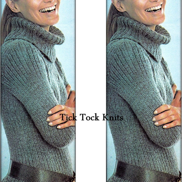 No.473 PDF Knitting Pattern Women's Long Ribbed Turtleneck Sweater Pullover Tunic - Vintage 1970's Retro Knitting Pattern - Instant Download