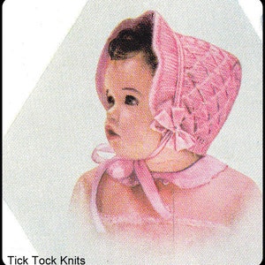 No.161 PDF Padrão de tricô vintage para bebê Lucy Bonnet - Tamanho 9 a 12 meses - Chapéu dos anos 1950 Padrão de tricô para bebê - Download instantâneo