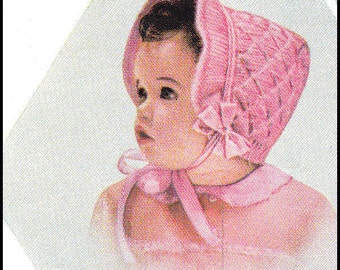 No.161 PDF Vintage Knitting Pattern Baby's Lucy Bonnet - Size 9 to 12 months - 1950's Hat Baby Knitting Pattern - Instant Download