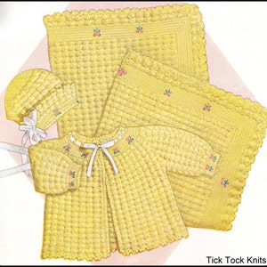 No.146 Crochet Pattern PDF Vintage Baby&#39;s The Marguerite Set - Sweater, Bonnet, Baby Blanket - Newborn to 6 months - Instant Download