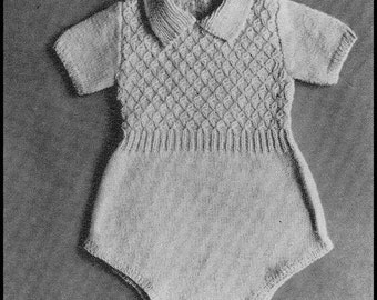 No.179 PDF Vintage Knitting Pattern Baby Boy's or Girl's Diamond Stitch Romper - Sizes 6, 12, 18, 24 Months - Instant Download