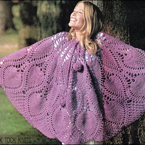 No.116 pdf vintage haakpatroon gehaakte ananasrok en poncho met pomponkoord voor dames - retro haakpatroon jaren 70 afbeelding 2