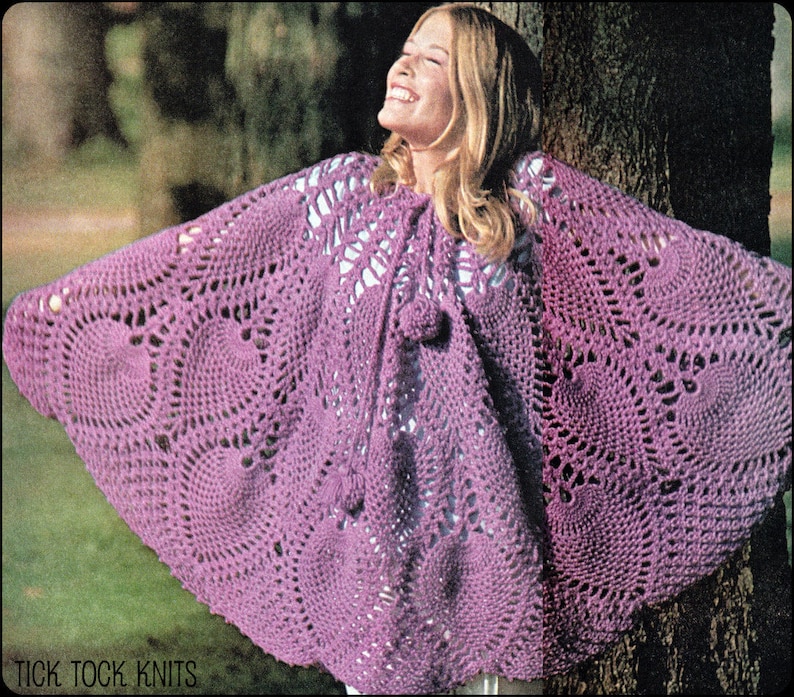 No.116 pdf vintage haakpatroon gehaakte ananasrok en poncho met pomponkoord voor dames - retro haakpatroon jaren 70 afbeelding 2