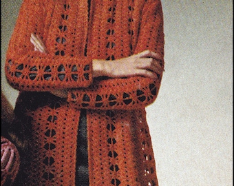 No.141 PDF Vintage Crochet Pattern - Instant Download - Women's Elegant Crocheted Jacket - 1960's Knee Length Openwork Design