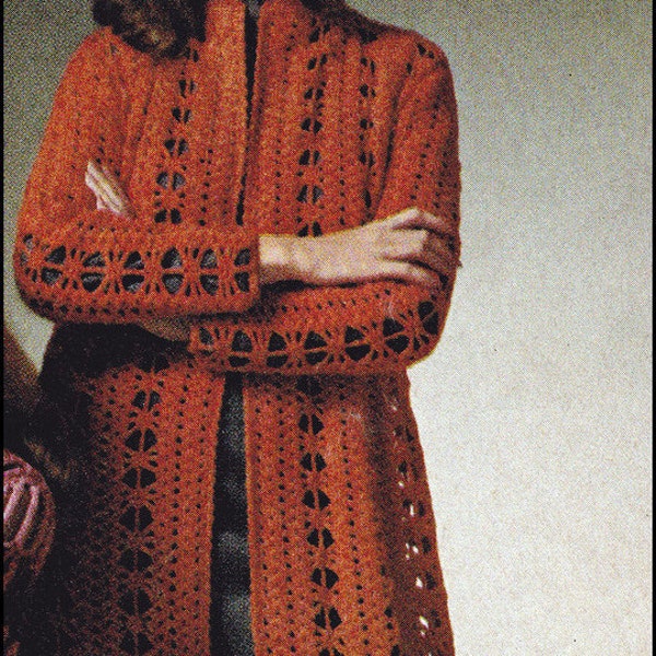 No.141 PDF Vintage Crochet Pattern - Instant Download - Women's Elegant Crocheted Jacket - 1960's Knee Length Openwork Design