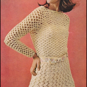 No.223 PDF Crochet Pattern Vintage Women's Crocheted Party Dress 1960's Instant Download image 2