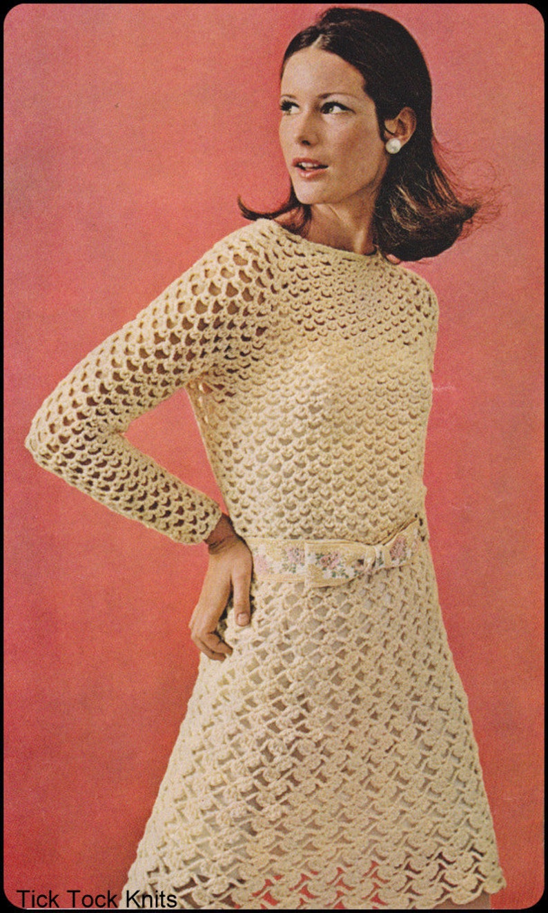 No.223 PDF Crochet Pattern Vintage Women's Crocheted Party Dress 1960's Instant Download image 2