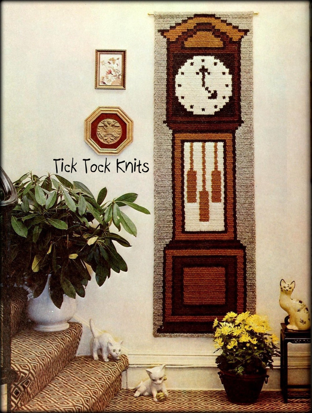 No.922 Grandfather Clock Jacquard Crochet Tapestry - Crochet Wall