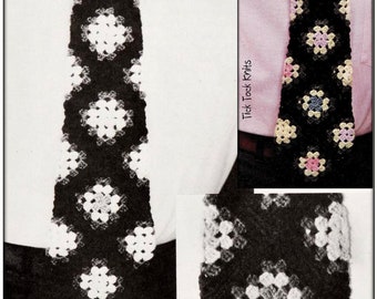 No.1315 Men's Diamond Crochet Tie - Crochet Pattern PDF - Granny Square Motif - Teenage Boy 1970's Vintage Retro - Fingering Weight Yarn