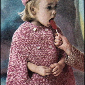 No.107 PDF Vintage Knitting Pattern Girl's Tweedy Cape & Beret - Sizes 2, 3, 4, 5 Years - 1970's Retro Knitting Pattern