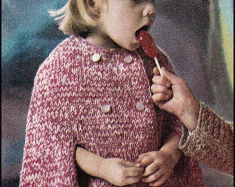 No.107 PDF Vintage Knitting Pattern Girl's Tweedy Cape & Beret - Sizes 2, 3, 4, 5 Years - 1970's Retro Knitting Pattern