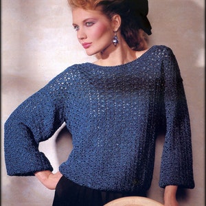 No.1203 Drapey Crochet Sweater Crochet Pattern PDF For Women - Vintage 1970's Pullover Retro Boho - Fingering Weight Yarn