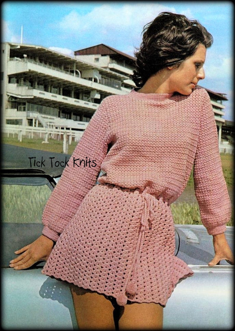 No.758 Women's Crochet Dress Pattern PDF Vintage Blouse Dress Long Sleeve Lace 1970's Retro Boho Crochet Pattern image 1