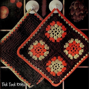 No.889 Vintage Crochet Pattern PDF - Granny Squares Potholders - For Kitchen Cooking - 1970&#39;s Retro Crochet Pot Holder
