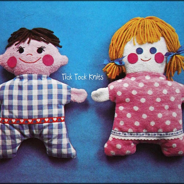 No.1250 Sleep Cuddle-Dolls Sewing Pattern PDF - 1970's Vintage Boy & Girl Dolls - Retro Doll Pillows Child Toddler Baby Stuffed Toy Softie